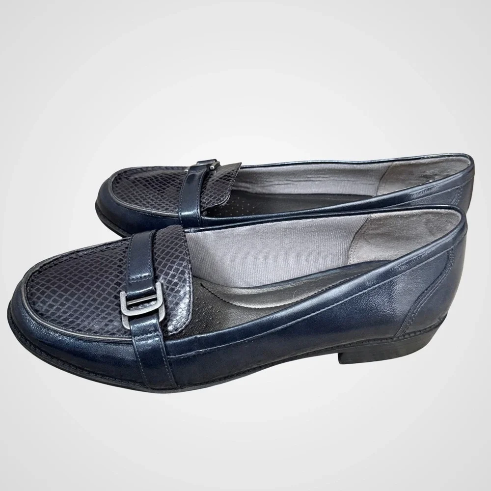 LifeStride Soft System Kelly Blue Loafers Snakeskin Buckle Low Heel Shoes Size 8